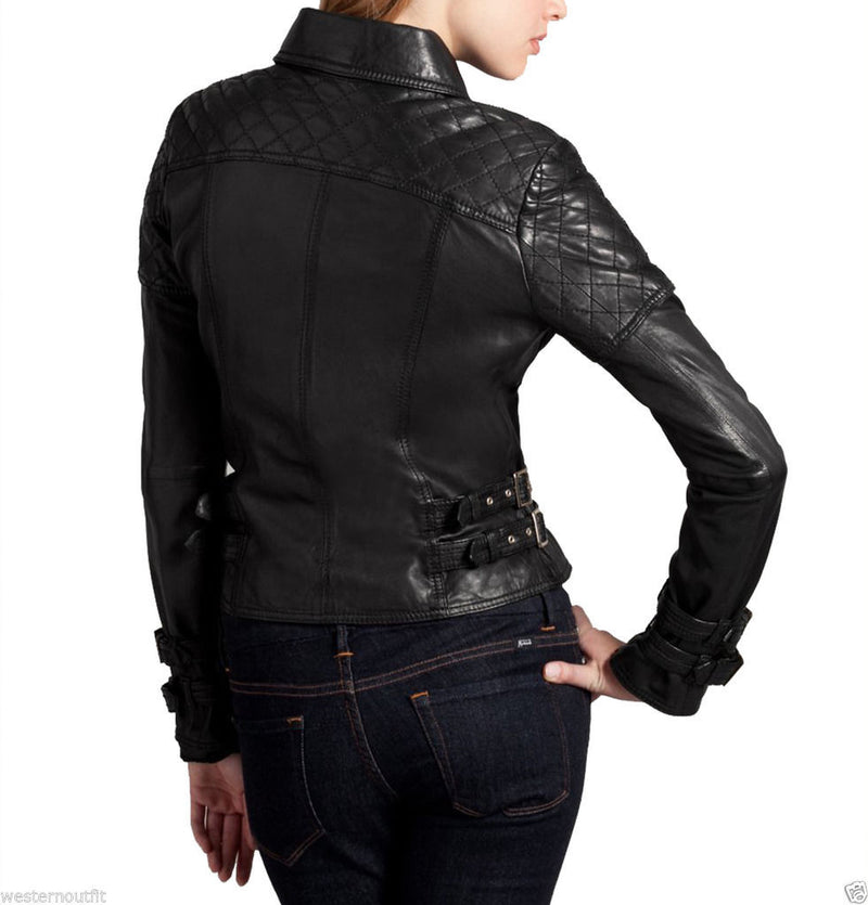 Biker / Motorcycle Jacket - Women Real Lambskin Leather Jacket KW009 - Koza Leathers