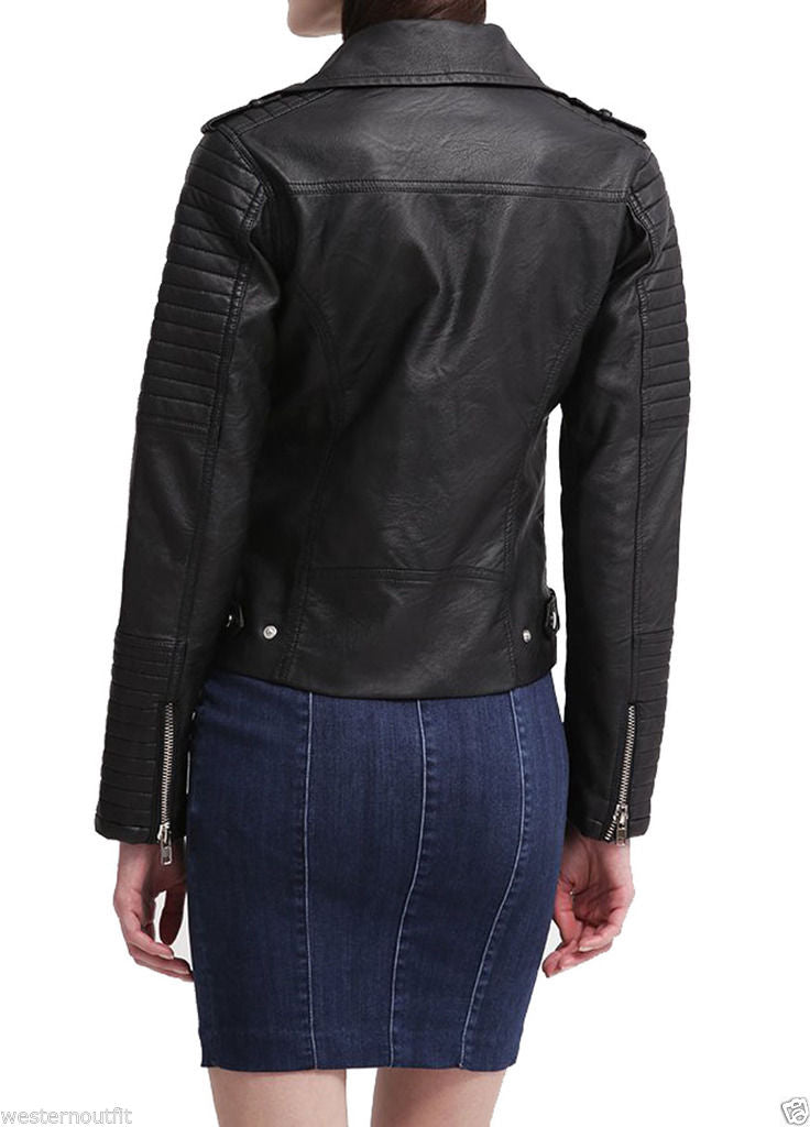 Biker / Motorcycle Jacket - Women Real Lambskin Leather Biker Jacket KW028 - Koza Leathers