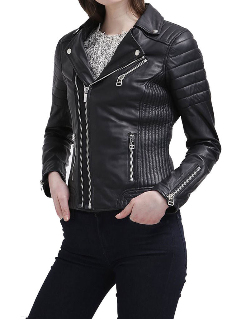 Biker / Motorcycle Jacket - Women Real Lambskin Leather Jacket KW012 - Koza Leathers