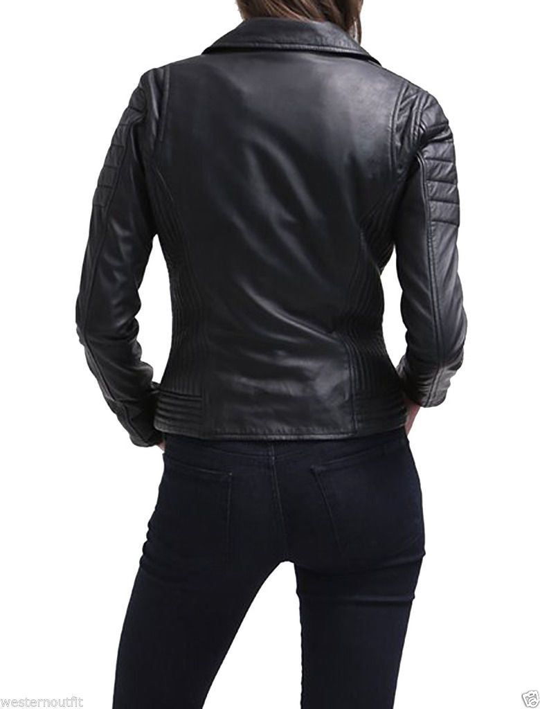 Women Real Lambskin Leather Biker Jacket KW029 - Koza Leathers