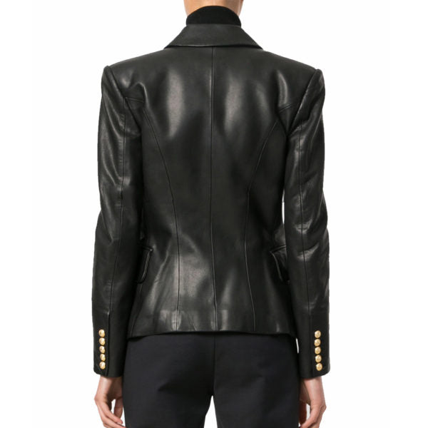 Koza Leathers Women's Real Lambskin Leather Double Breasted Blazer BW094