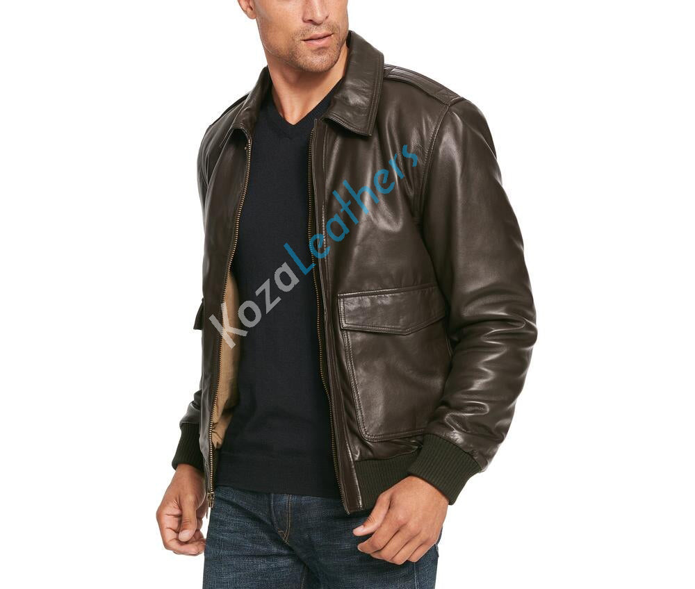 Koza Leathers Men's Genuine Lambskin Bomber Leather Jacket NJ014