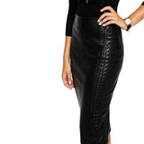Women Real Lambskin Leather Knee Length Skirt WS151