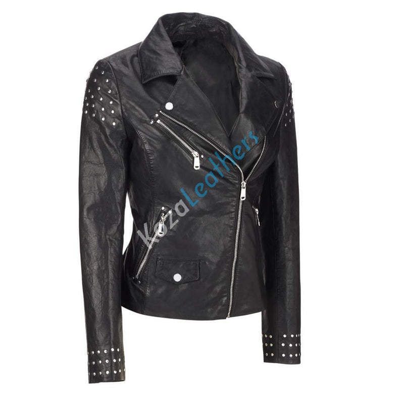 Biker / Motorcycle Jacket - Women Real Lambskin Leather Biker Jacket KW111 - Koza Leathers