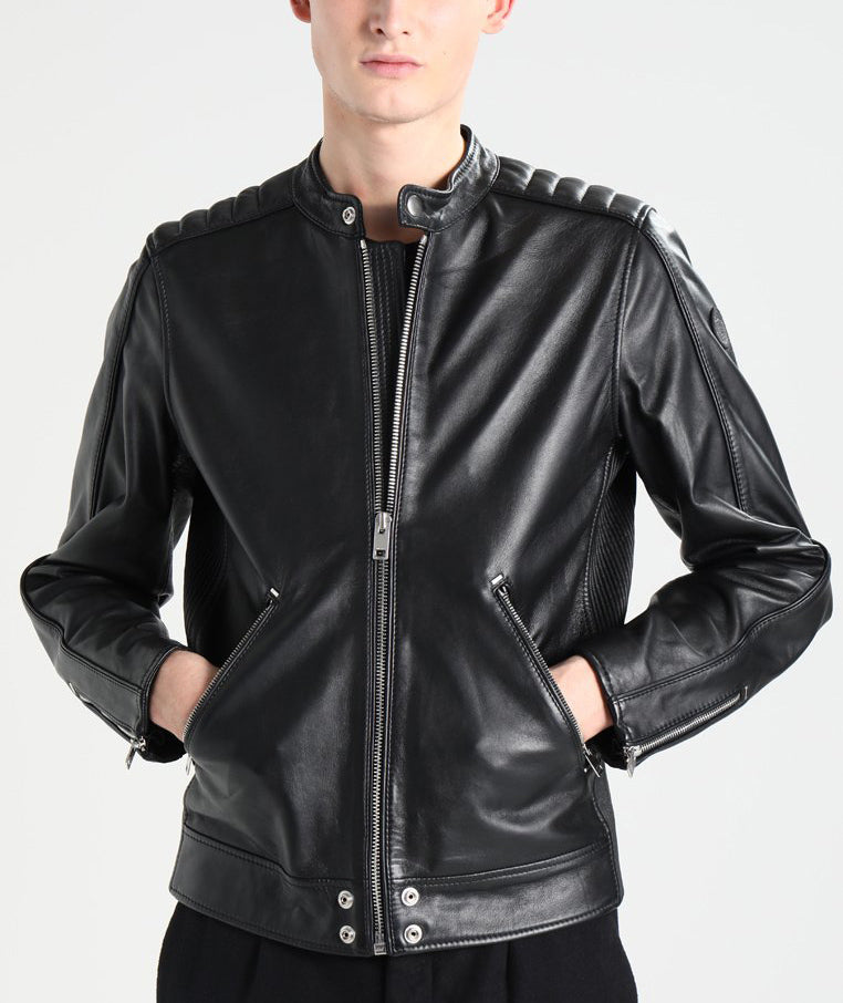 Biker Jacket - Men Real Lambskin Motorcycle Leather Biker Jacket KM248 - Koza Leathers