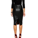 Knee Length Skirt - Women Real Lambskin Leather Knee Length Skirt WS151 - Koza Leathers