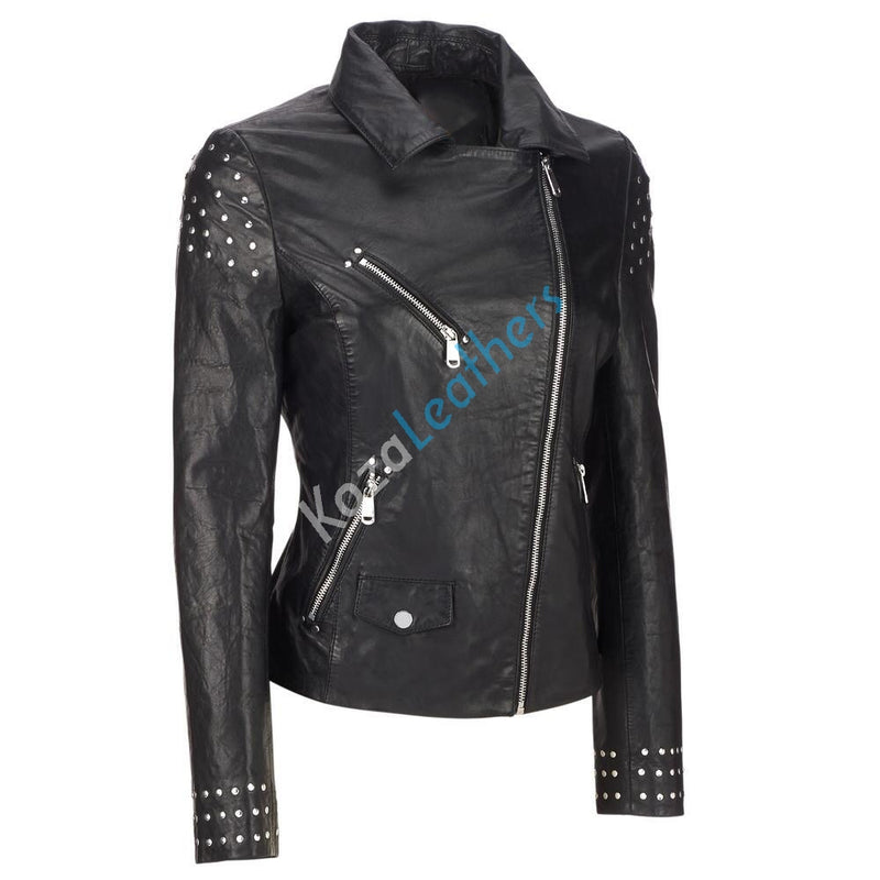 Biker / Motorcycle Jacket - Women Real Lambskin Leather Biker Jacket KW111 - Koza Leathers