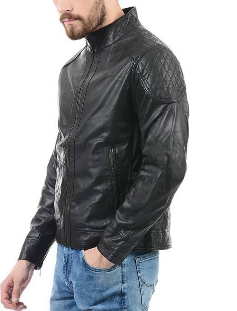 Biker Jacket - Men Real Lambskin Motorcycle Leather Biker Jacket KM396 - Koza Leathers