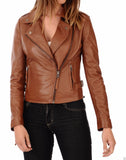 Women Real Lambskin Leather Biker Jacket KW031