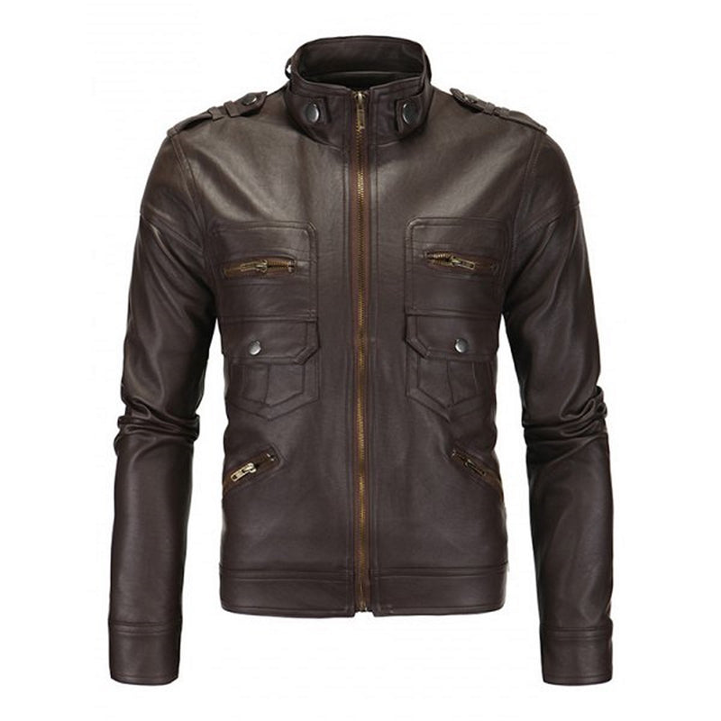 Biker Jacket - Men Real Lambskin Motorcycle Leather Biker Jacket KM583 - Koza Leathers