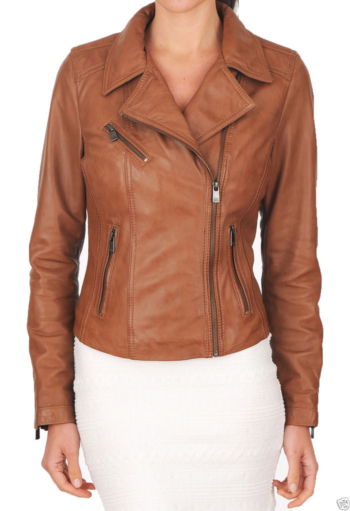 Biker / Motorcycle Jacket - Women Real Lambskin Leather Biker Jacket KW032 - Koza Leathers