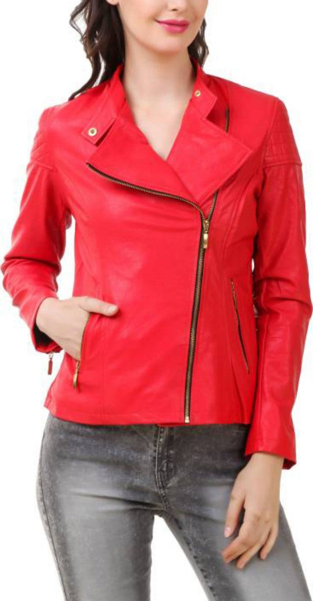Biker / Motorcycle Jacket - Women Real Lambskin Leather Biker Jacket KW391 - Koza Leathers