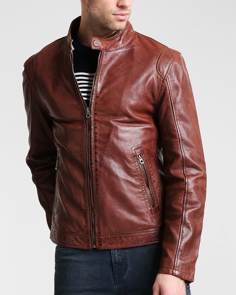 Biker Jacket - Men Real Lambskin Motorcycle Leather Biker Jacket KM249 - Koza Leathers