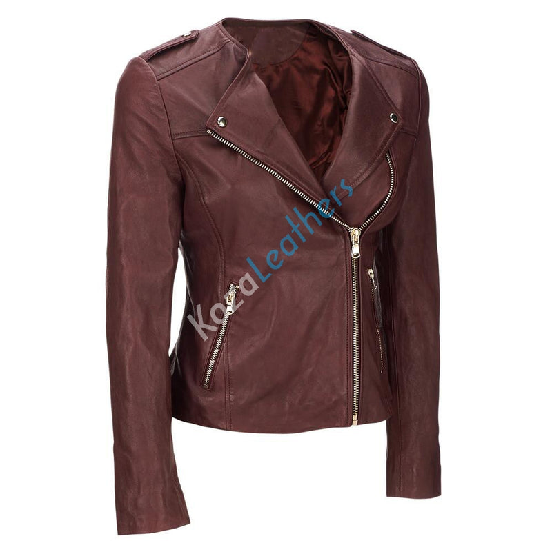 Biker / Motorcycle Jacket - Women Real Lambskin Leather Biker Jacket KW112 - Koza Leathers
