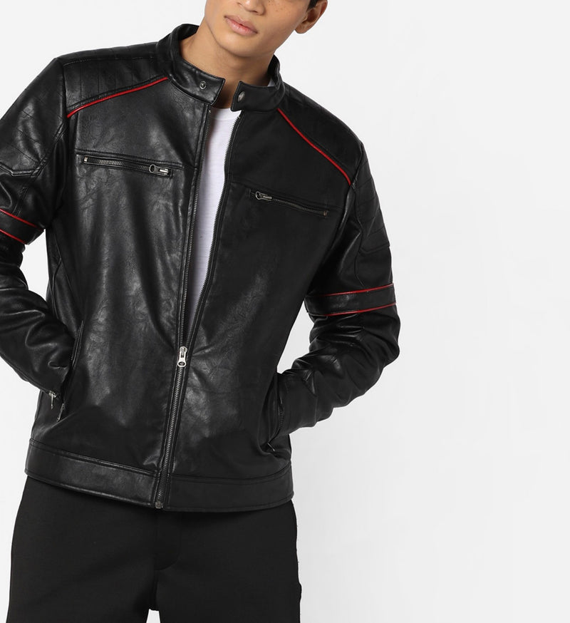 Biker Jacket - Men Real Lambskin Motorcycle Leather Biker Jacket KM618 - Koza Leathers
