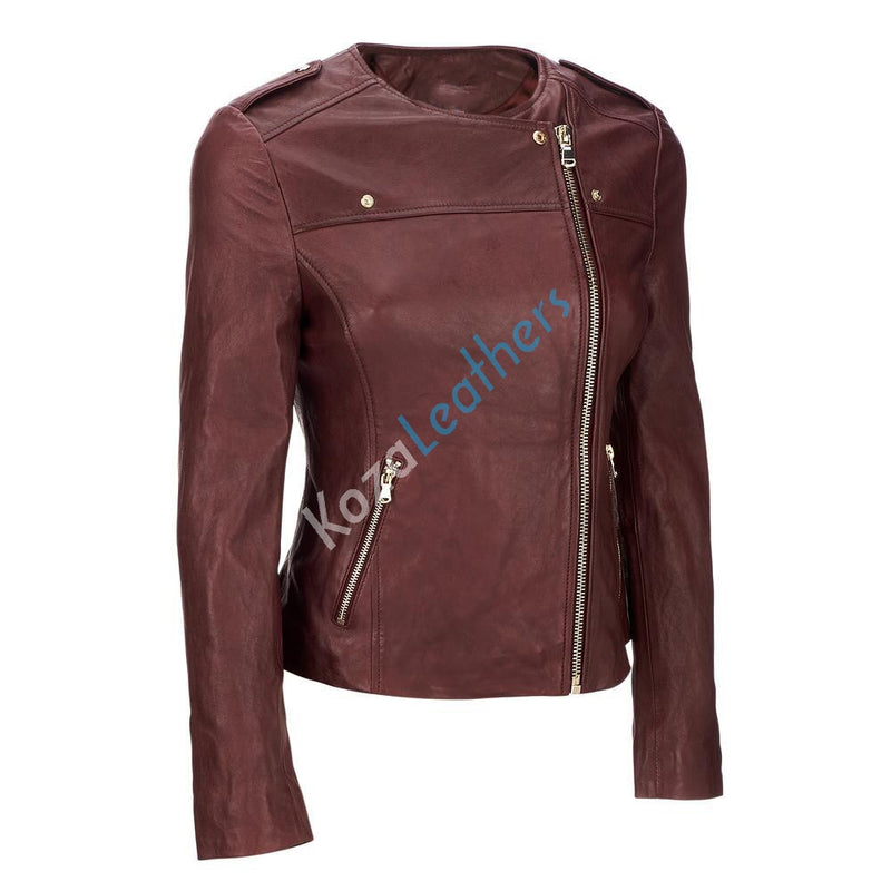 Biker / Motorcycle Jacket - Women Real Lambskin Leather Biker Jacket KW112 - Koza Leathers