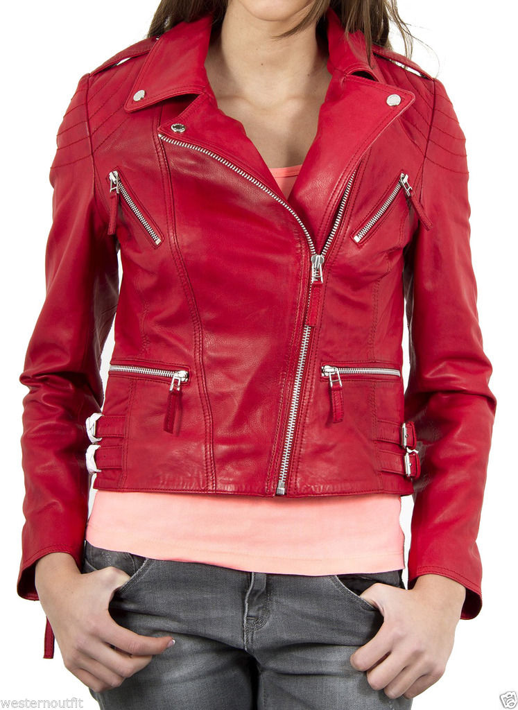 Biker / Motorcycle Jacket - Women Real Lambskin Leather Biker Jacket KW033 - Koza Leathers