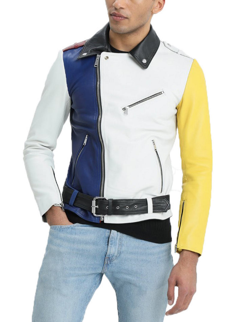 Biker Jacket - Men Real Lambskin Motorcycle Leather Biker Jacket KM595 - Koza Leathers