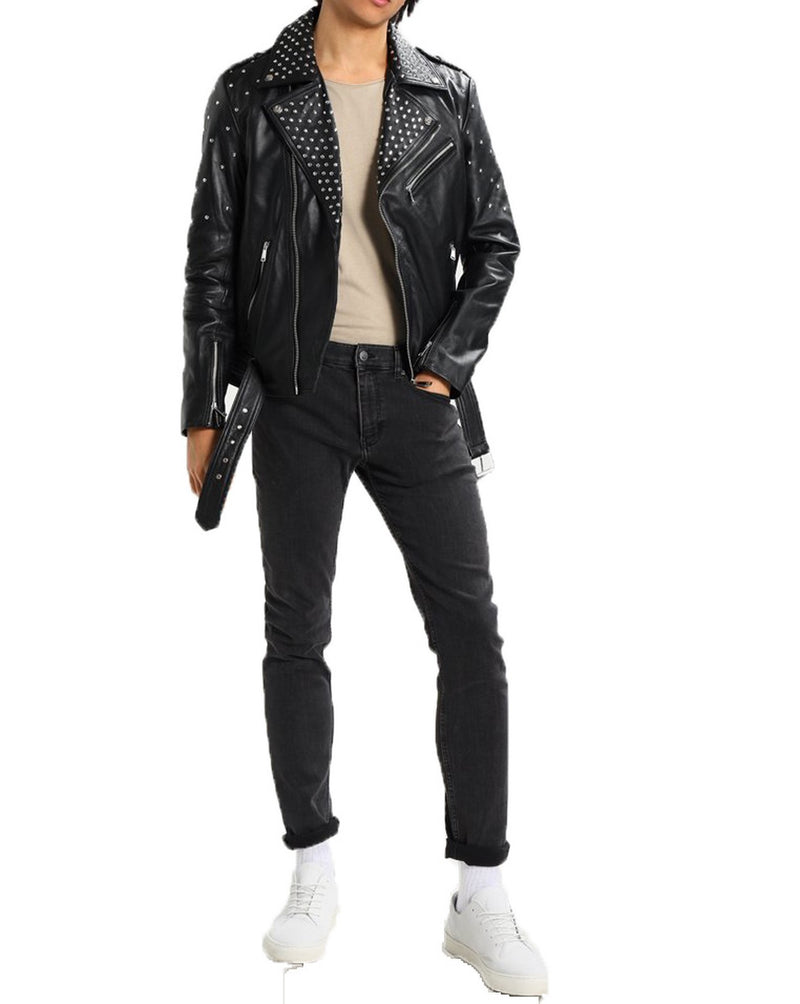 Biker Jacket - Men Real Lambskin Motorcycle Leather Biker Jacket KM594 - Koza Leathers