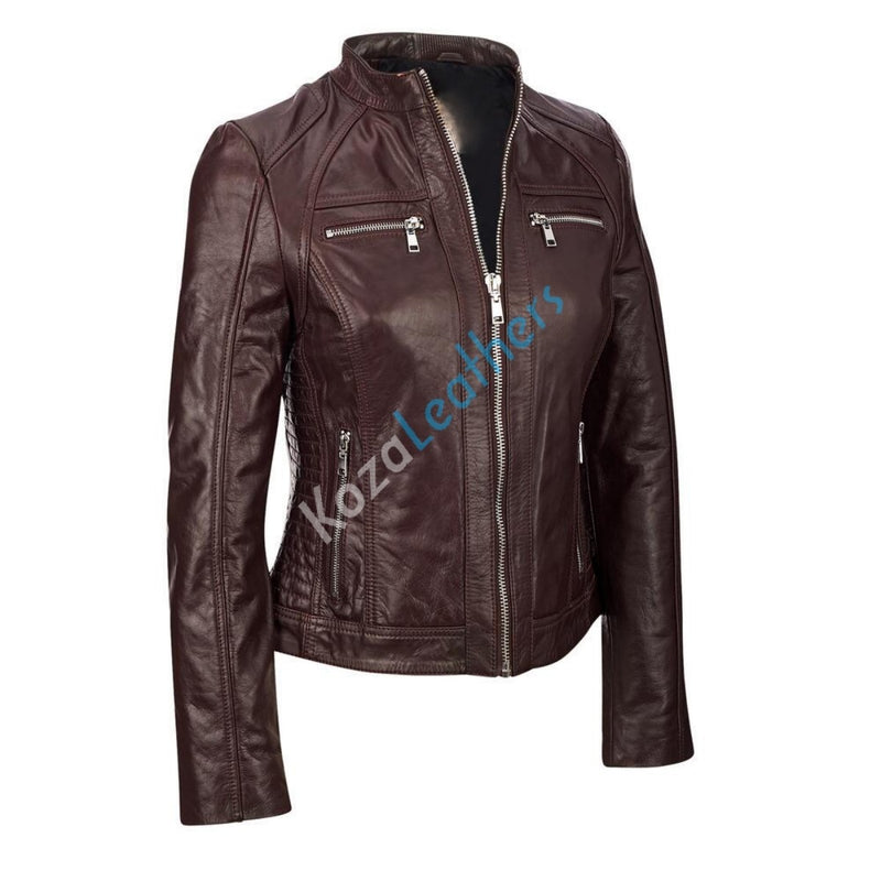 Biker / Motorcycle Jacket - Women Real Lambskin Leather Biker Jacket KW175 - Koza Leathers