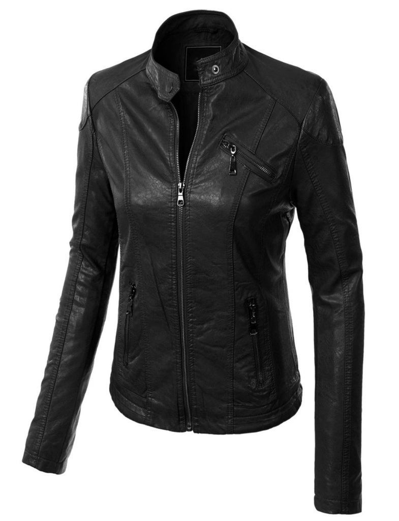 Biker / Motorcycle Jacket - Women Real Lambskin Leather Biker Jacket KW298 - Koza Leathers