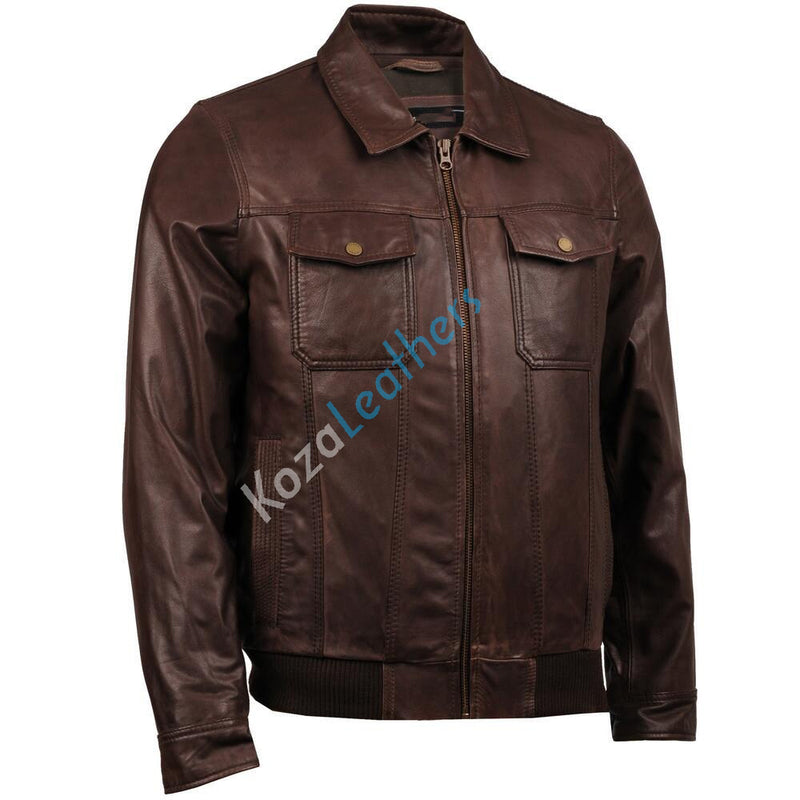 Biker Jacket - Men Real Lambskin Motorcycle Leather Biker Jacket KM163 - Koza Leathers
