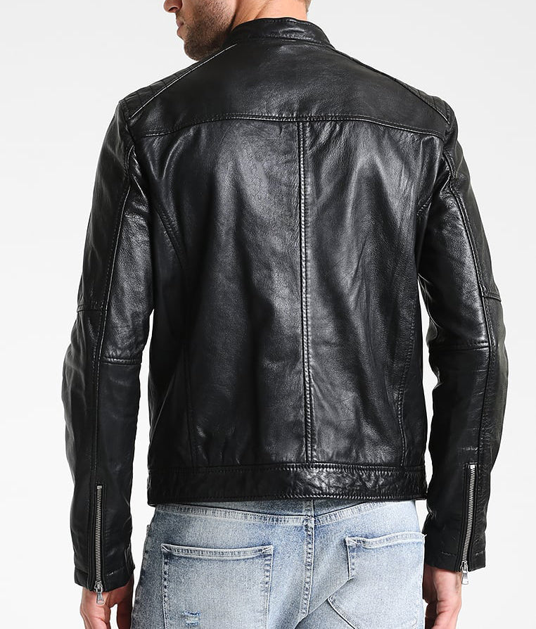 Biker Jacket - Men Real Lambskin Motorcycle Leather Biker Jacket KM250 - Koza Leathers