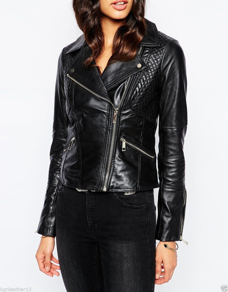 Womens leather deals look biker jacket