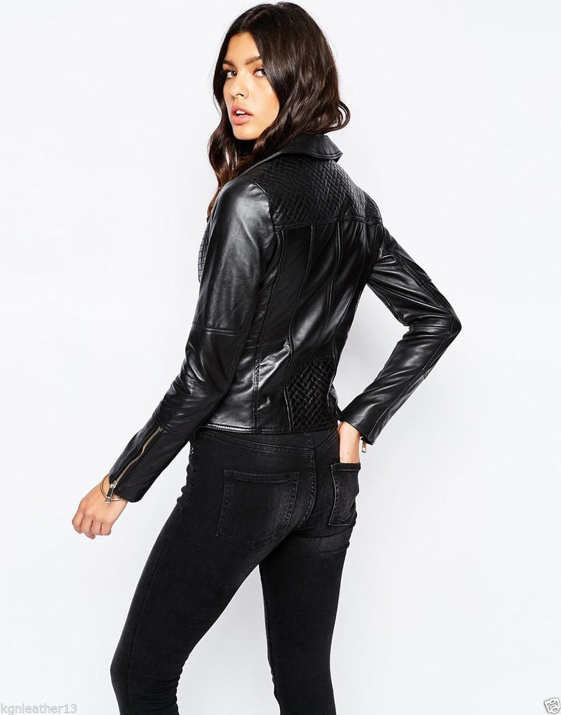 Biker / Motorcycle Jacket - Women Real Lambskin Leather Biker Jacket KW035 - Koza Leathers