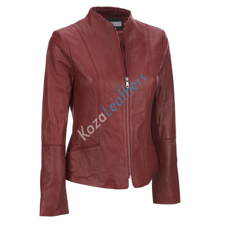 Biker / Motorcycle Jacket - Women Real Lambskin Leather Biker Jacket KW113 - Koza Leathers