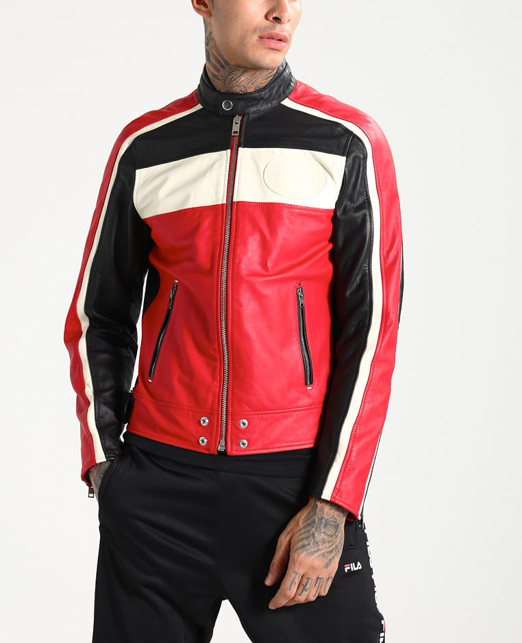 Biker Jacket - Men Real Lambskin Motorcycle Leather Biker Jacket KM251 - Koza Leathers