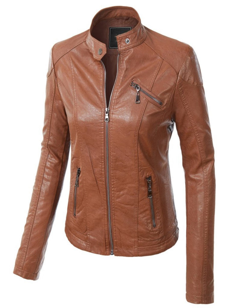Biker / Motorcycle Jacket - Women Real Lambskin Leather Biker Jacket KW299 - Koza Leathers