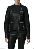 Women Real Lambskin Leather Biker Jacket KW036