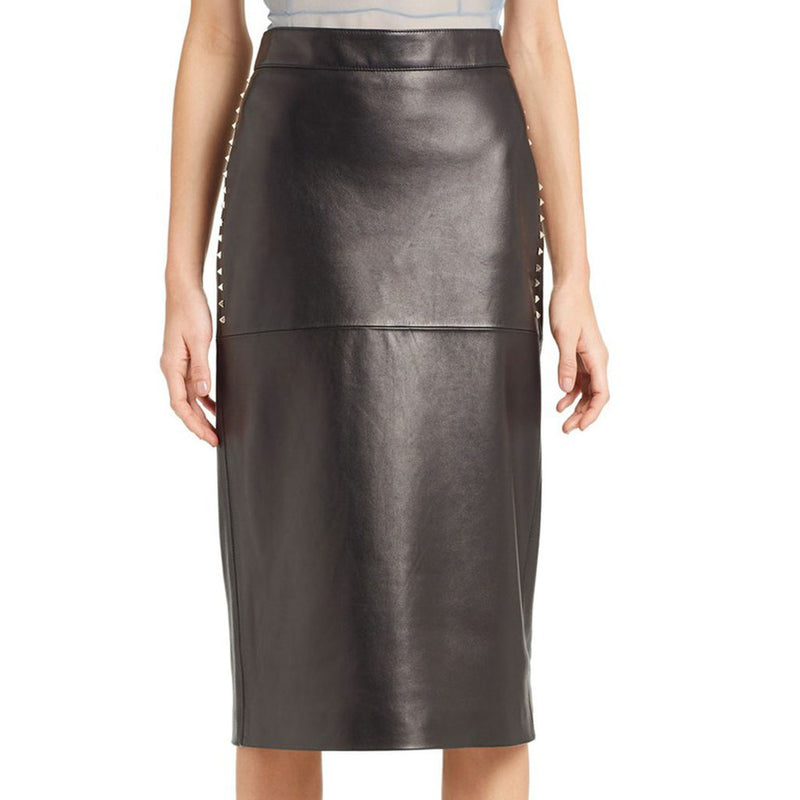 Knee Length Skirt - Women Real Lambskin Leather Knee Length Skirt WS154 - Koza Leathers