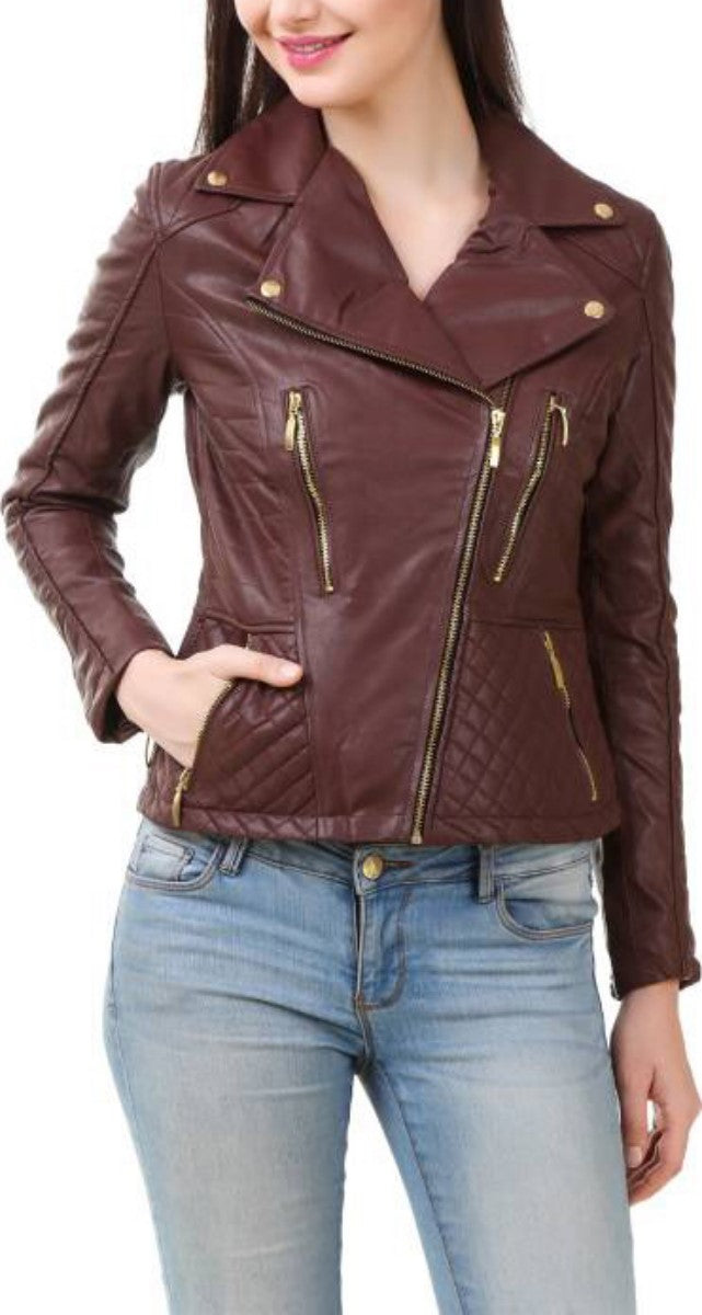 Biker / Motorcycle Jacket - Women Real Lambskin Leather Biker Jacket KW394 - Koza Leathers