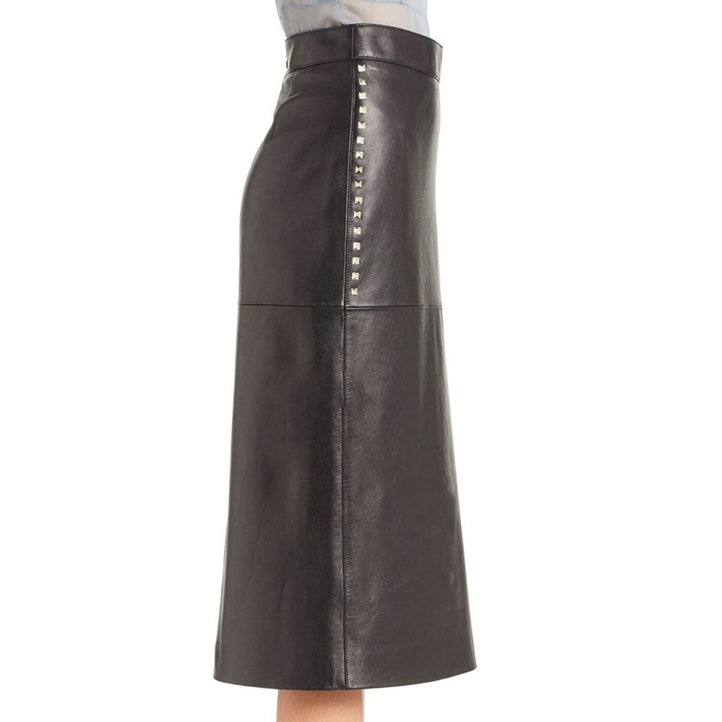 Knee Length Skirt - Women Real Lambskin Leather Knee Length Skirt WS154 - Koza Leathers