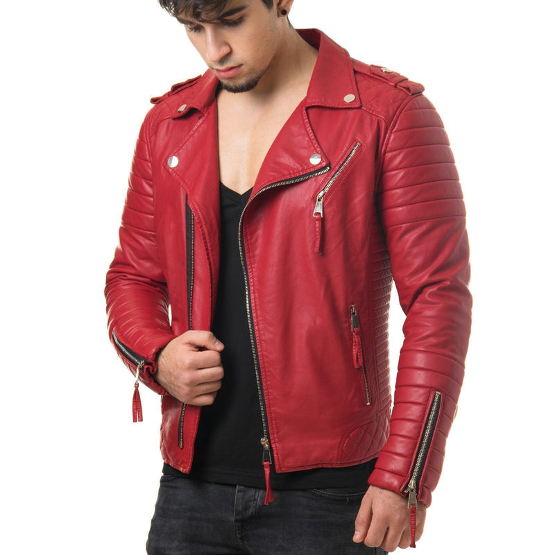 Biker Jacket - Men Real Lambskin Leather Jacket KM015 - Koza Leathers