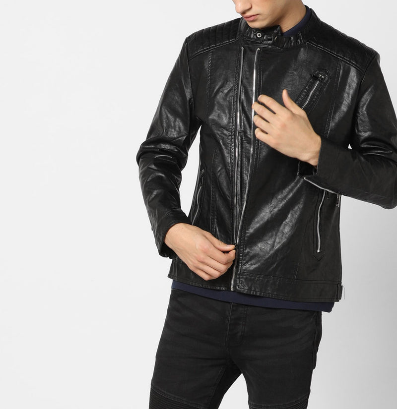 Biker Jacket - Men Real Lambskin Motorcycle Leather Biker Jacket KM622 - Koza Leathers