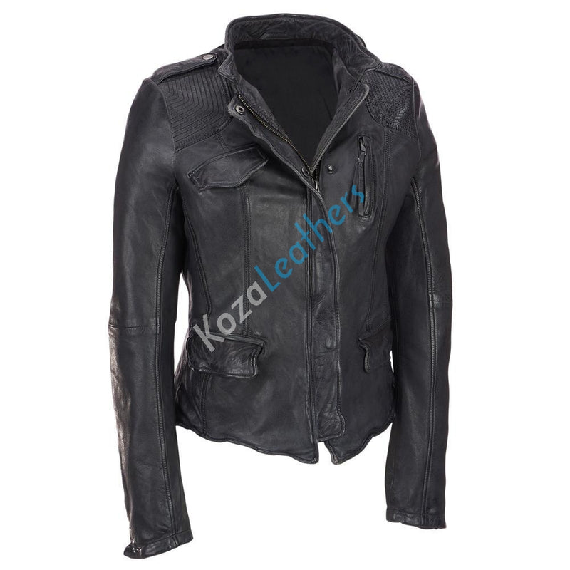 Biker / Motorcycle Jacket - Women Real Lambskin Leather Biker Jacket KW115 - Koza Leathers