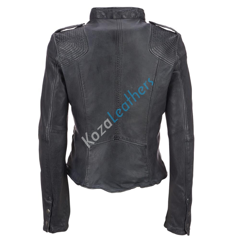 Biker / Motorcycle Jacket - Women Real Lambskin Leather Biker Jacket KW115 - Koza Leathers
