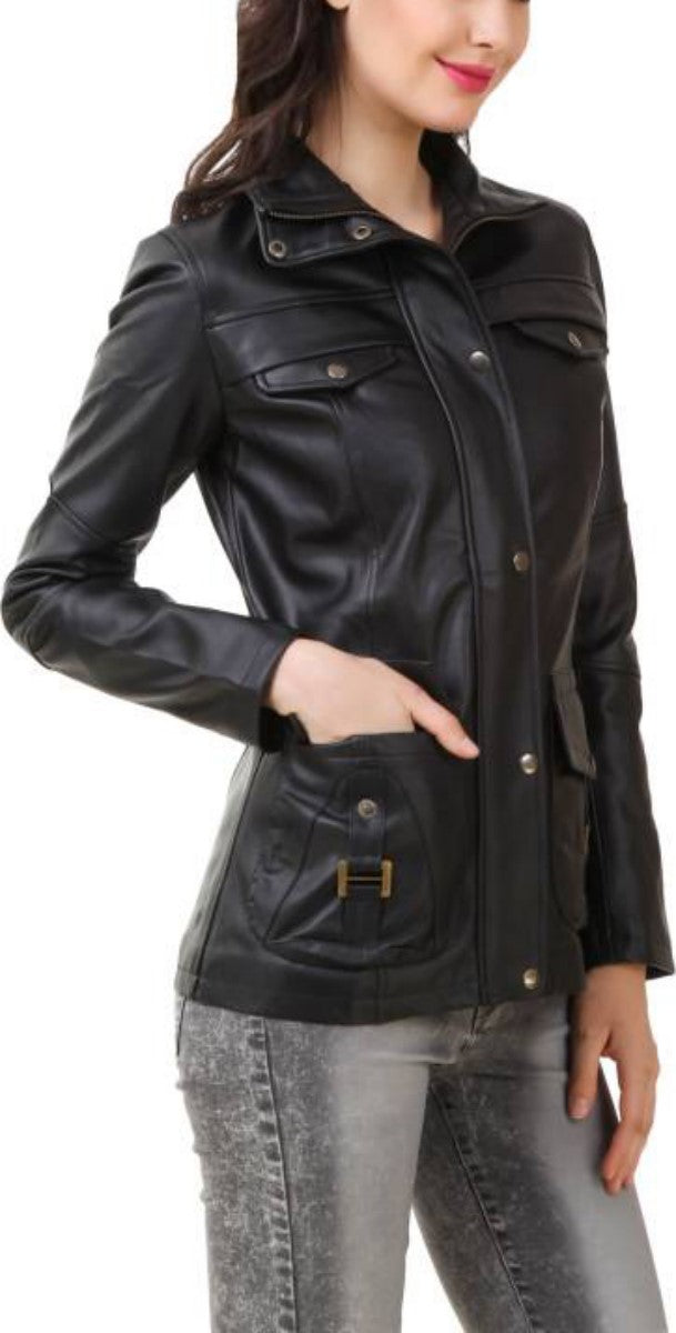 Biker / Motorcycle Jacket - Women Real Lambskin Leather Biker Jacket KW395 - Koza Leathers