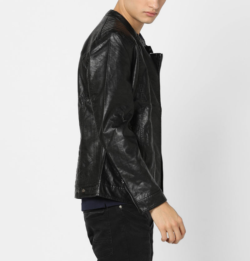 Biker Jacket - Men Real Lambskin Motorcycle Leather Biker Jacket KM622 - Koza Leathers