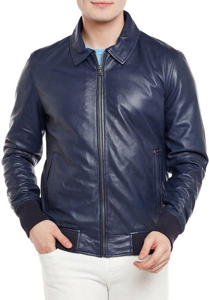 Genuine Leather Bomber Jacket Mens Biker Jacket Motorcycle 