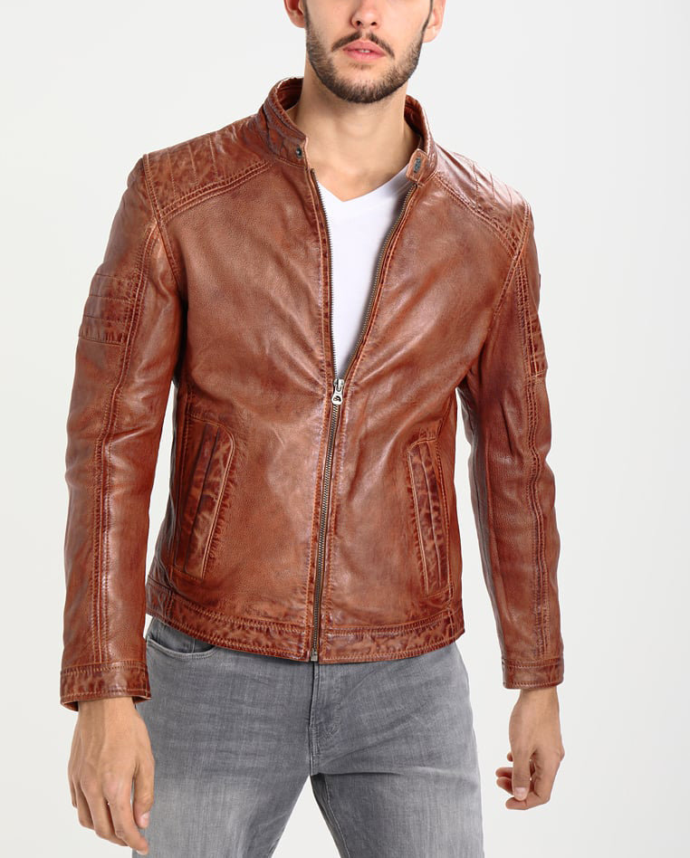 Biker Jacket - Men Real Lambskin Motorcycle Leather Biker Jacket KM254 - Koza Leathers