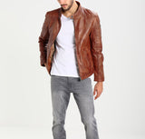 Biker Jacket - Men Real Lambskin Motorcycle Leather Biker Jacket KM254 - Koza Leathers