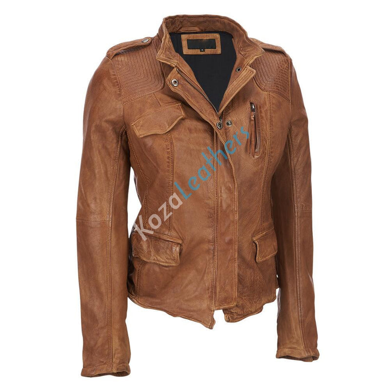 Biker / Motorcycle Jacket - Women Real Lambskin Leather Biker Jacket KW117 - Koza Leathers