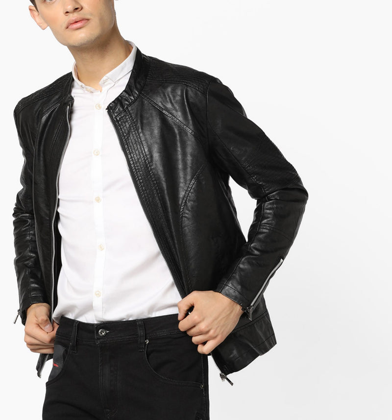 Biker Jacket - Men Real Lambskin Motorcycle Leather Biker Jacket KM624 - Koza Leathers