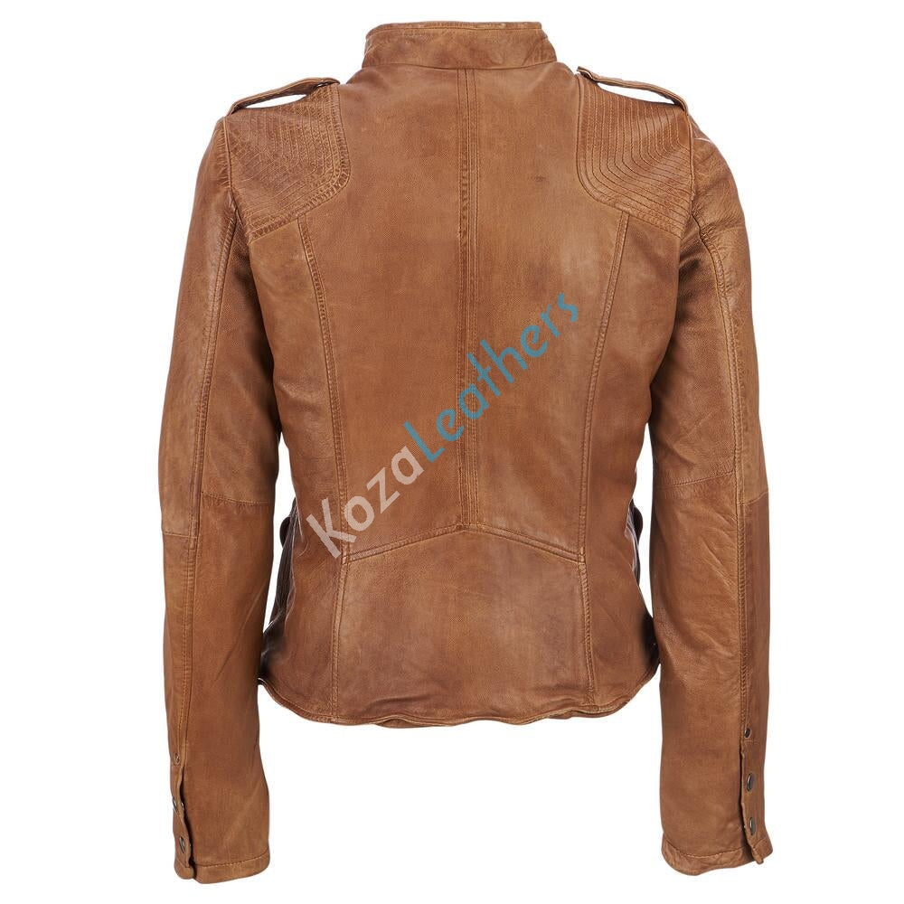 Biker / Motorcycle Jacket - Women Real Lambskin Leather Biker Jacket KW117 - Koza Leathers