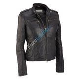 Biker / Motorcycle Jacket - Women Real Lambskin Leather Biker Jacket KW118 - Koza Leathers