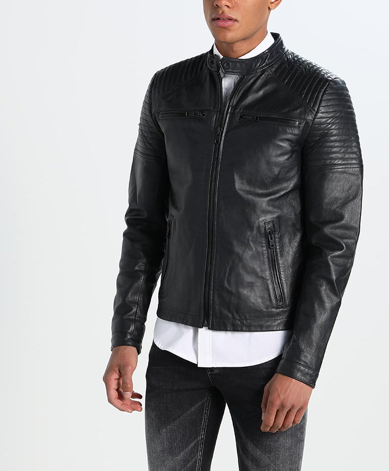 Biker Jacket - Men Real Lambskin Motorcycle Leather Biker Jacket KM256 - Koza Leathers